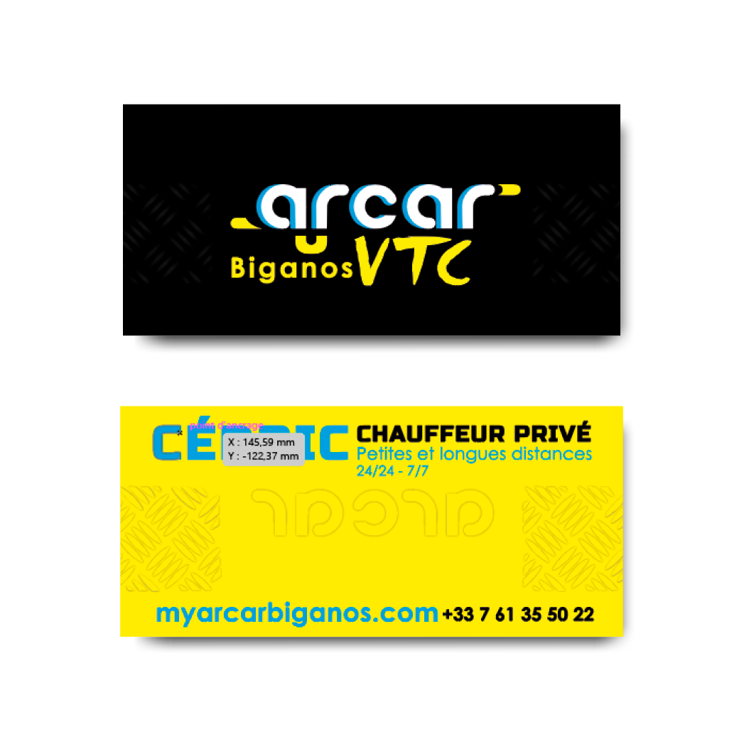 Arcar VTC Biganos | Carte pro. Recto&Verso avec gaufrage (traces de pneux)
